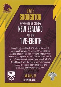 2024 NRL Traders Titanium - World In League Gold #WLG02 Gayle Broughton Back
